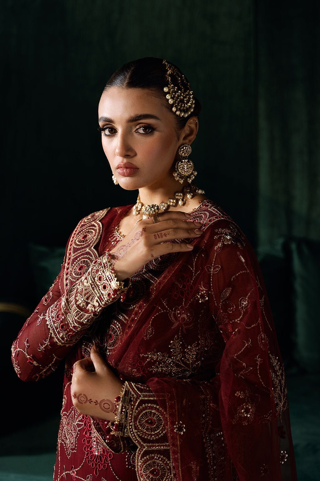 Ramsha | Dastak Luxury Chiffon Collection | Q-203-Brand:Ramsha-Type:Ladies Clothes-Maroon-Chiffon-House of Maryam- Buy in UK, USA