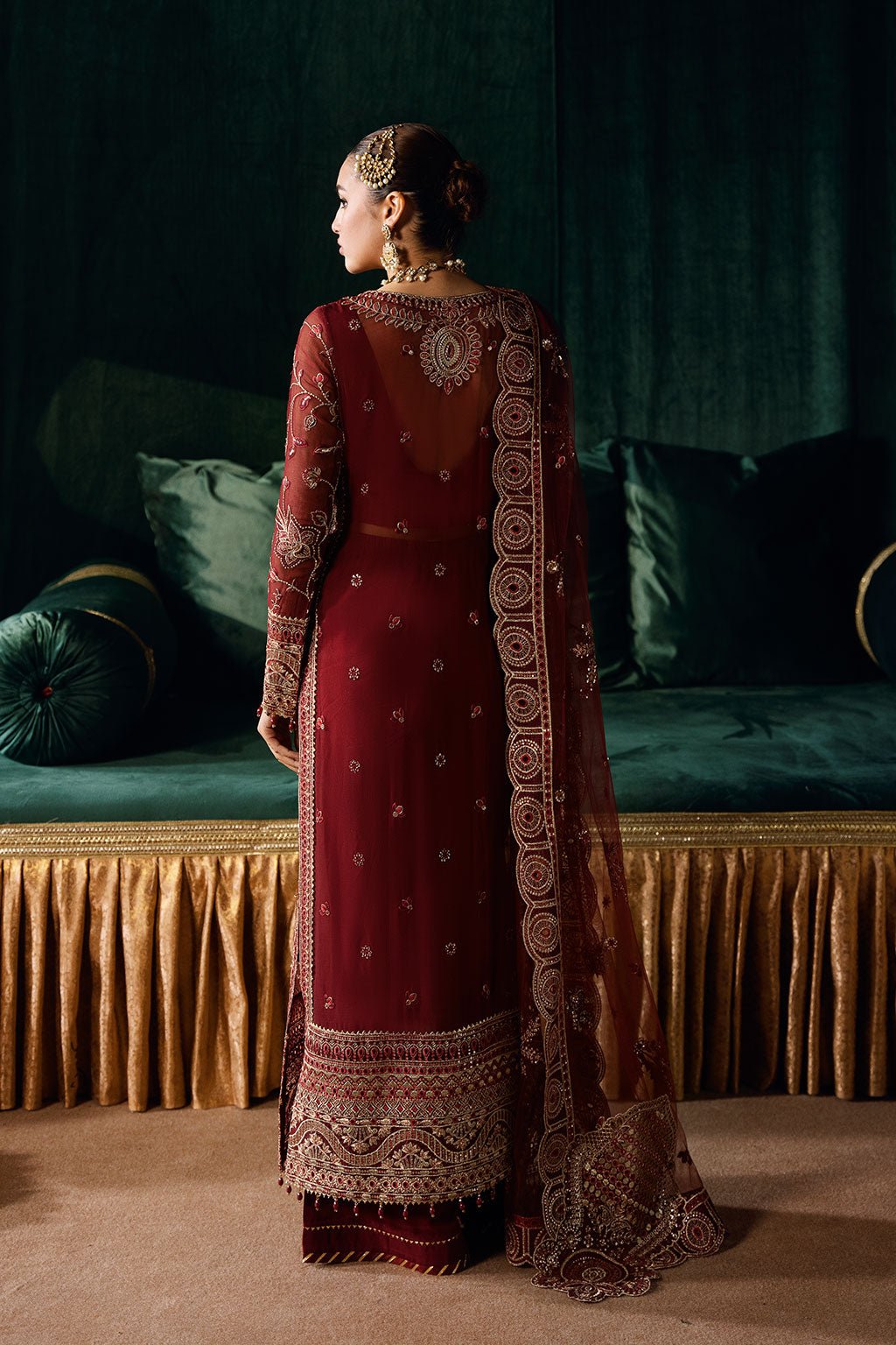 Ramsha | Dastak Luxury Chiffon Collection | Q-203-Brand:Ramsha-Type:Ladies Clothes-Maroon-Chiffon-House of Maryam- Buy in UK, USA