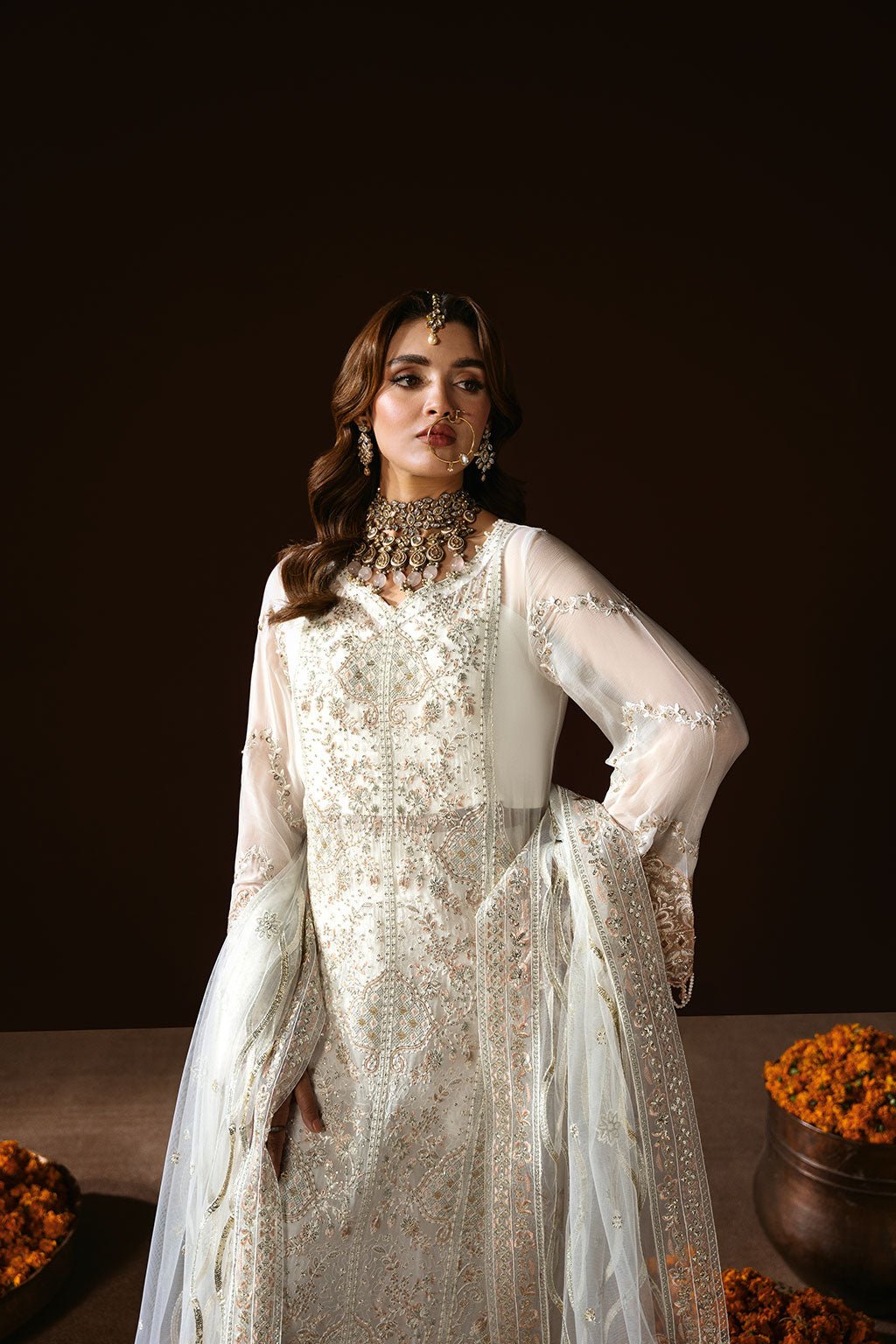 Ramsha | Dastak Luxury Chiffon Collection | Q-204-Brand:Ramsha-Type:Ladies Clothes-White-Chiffon-House of Maryam- Buy in UK, USA