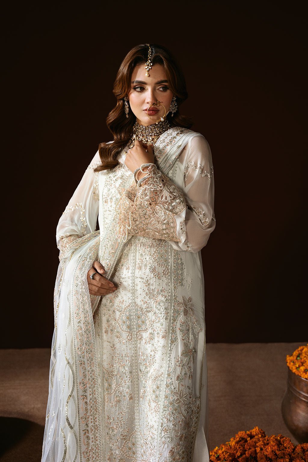 Ramsha | Dastak Luxury Chiffon Collection | Q-204-Brand:Ramsha-Type:Ladies Clothes-White-Chiffon-House of Maryam- Buy in UK, USA