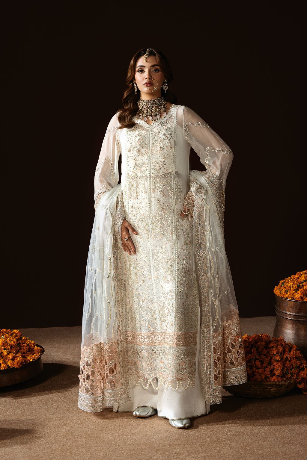 Ramsha | Dastak Luxury Chiffon Collection | Q-204-Brand:Ramsha-Type:Ladies Clothes-White-Chiffon-House of Maryam- Buy in UK, USA