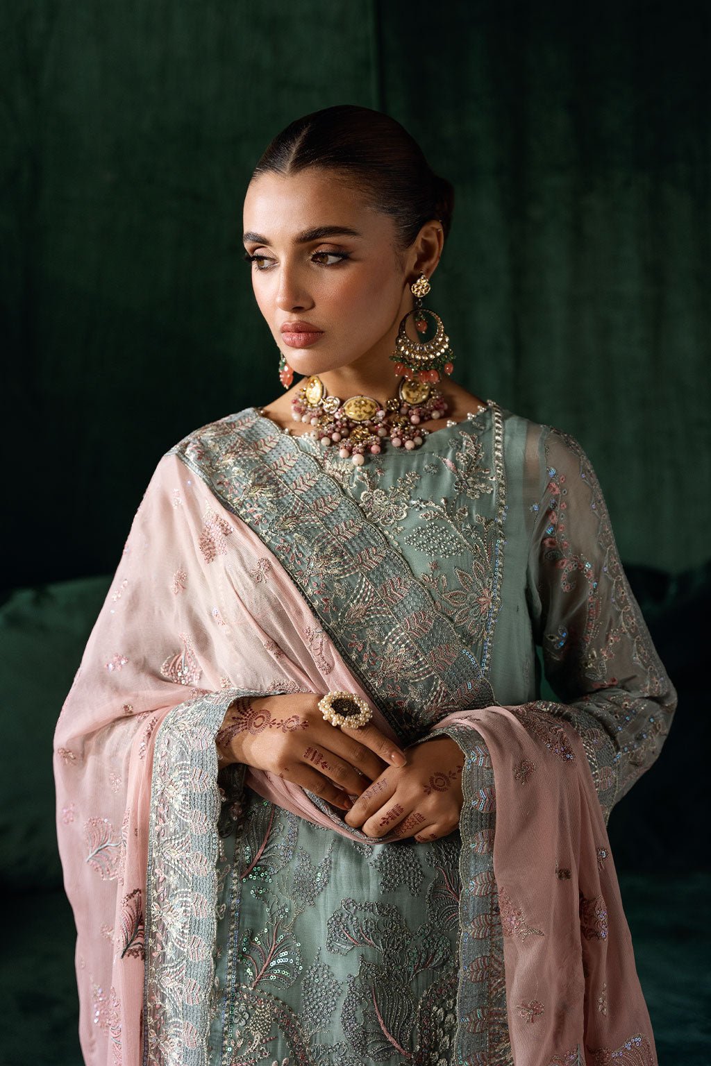 Ramsha | Dastak Luxury Chiffon Collection | Q-206-Brand:Ramsha-Type:Ladies Clothes-Aqua-Chiffon-House of Maryam- Buy in UK, USA