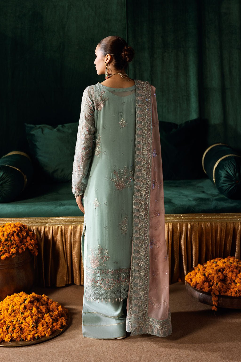 Ramsha | Dastak Luxury Chiffon Collection | Q-206-Brand:Ramsha-Type:Ladies Clothes-Aqua-Chiffon-House of Maryam- Buy in UK, USA