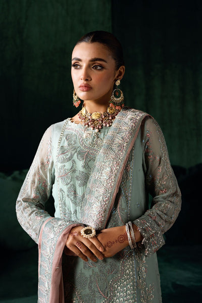 Ramsha | Dastak Luxury Chiffon Collection | Q-206-Brand:Ramsha-Type:Ladies Clothes-Aqua-Chiffon-House of Maryam- Buy in UK, USA