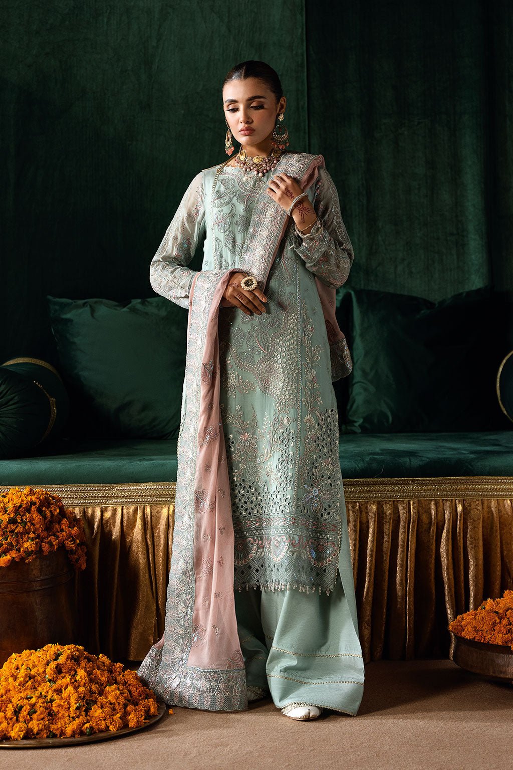 Ramsha | Dastak Luxury Chiffon Collection | Q-206-Brand:Ramsha-Type:Ladies Clothes-Aqua-Chiffon-House of Maryam- Buy in UK, USA