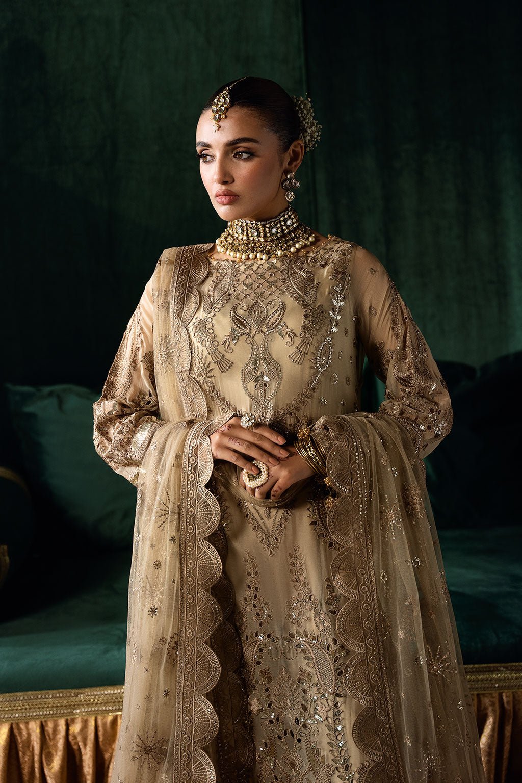 Ramsha | Dastak Luxury Chiffon Collection | Q-207-Brand:Ramsha-Type:Ladies Clothes-Gold-Chiffon-House of Maryam- Buy in UK, USA