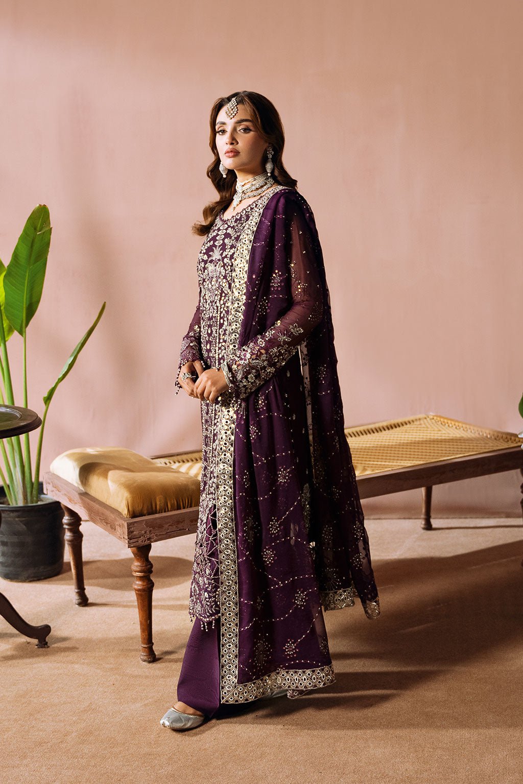 Ramsha | Dastak Luxury Chiffon Collection | Q-208-Brand:Ramsha-Type:Ladies Clothes-Plum - House of Maryam- Buy in UK, USA