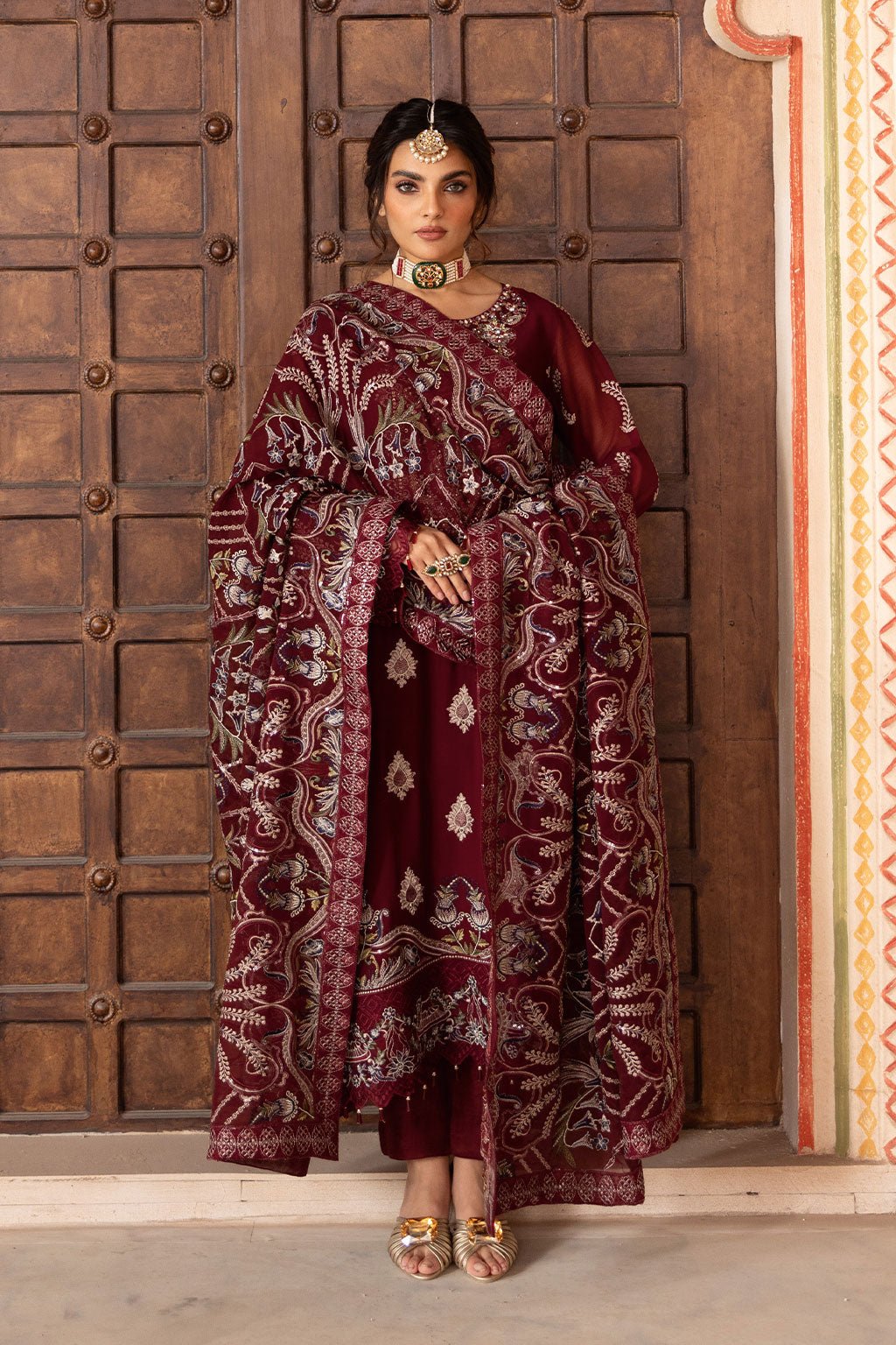 Ramsha | Dastan Formals | T-301-Brand:Ramsha-Type:Ladies Clothes-Dark Maroon-Chiffon-House of Maryam- Buy in UK, USA