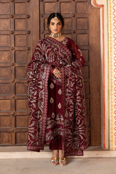 Ramsha | Dastan Formals | T-301-Brand:Ramsha-Type:Ladies Clothes-Dark Maroon-Chiffon-House of Maryam- Buy in UK, USA