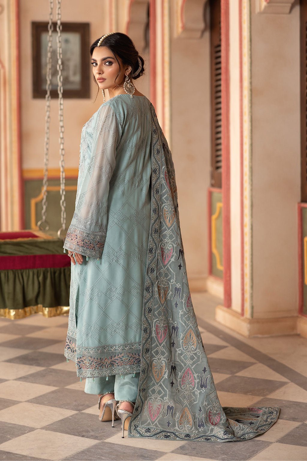Ramsha | Dastan Formals | T-302-Brand:Ramsha-Type:Ladies Clothes-Gray-Chiffon-House of Maryam- Buy in UK, USA