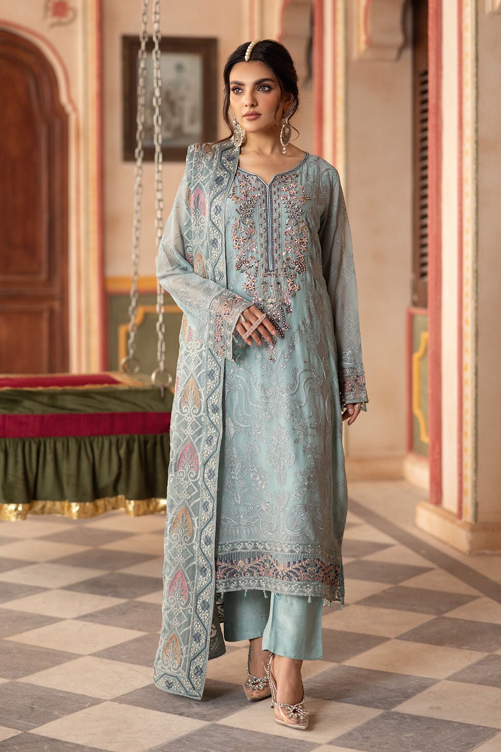 Ramsha | Dastan Formals | T-302-Brand:Ramsha-Type:Ladies Clothes-Gray-Chiffon-House of Maryam- Buy in UK, USA