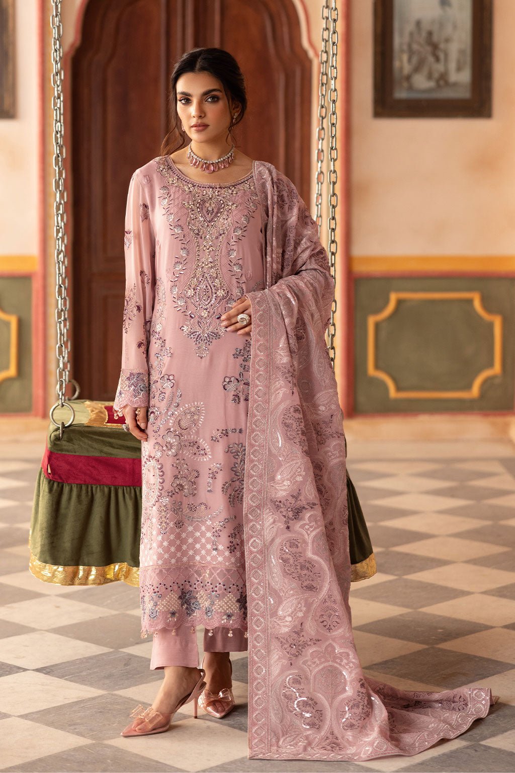Ramsha | Dastan Formals | T-303-Brand:Ramsha-Type:Ladies Clothes-Pinkish Gray-Chiffon-House of Maryam- Buy in UK, USA