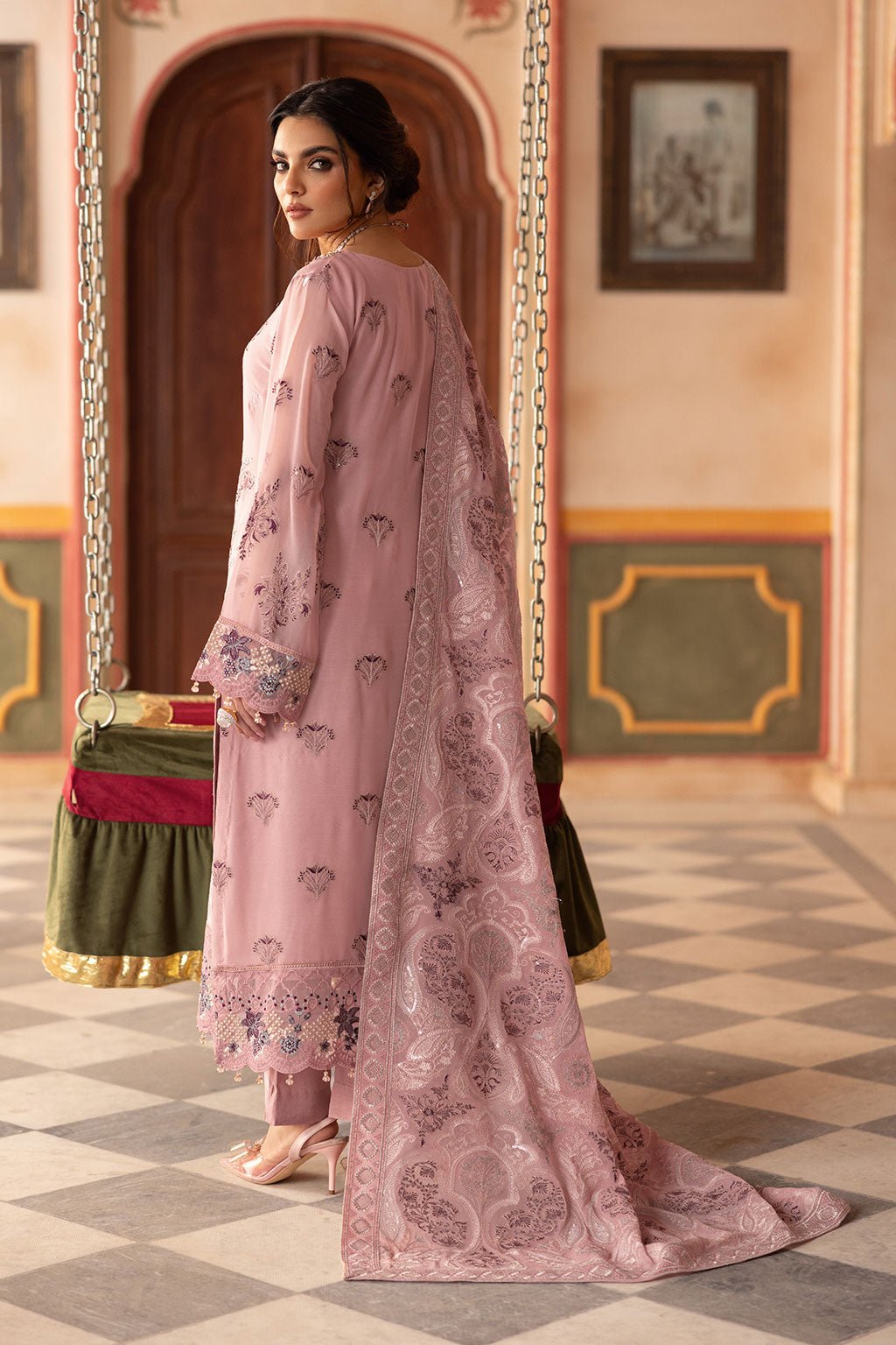 Ramsha | Dastan Formals | T-303-Brand:Ramsha-Type:Ladies Clothes-Pinkish Gray-Chiffon-House of Maryam- Buy in UK, USA