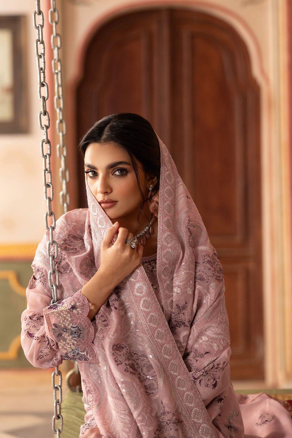 Ramsha | Dastan Formals | T-303-Brand:Ramsha-Type:Ladies Clothes-Pinkish Gray-Chiffon-House of Maryam- Buy in UK, USA