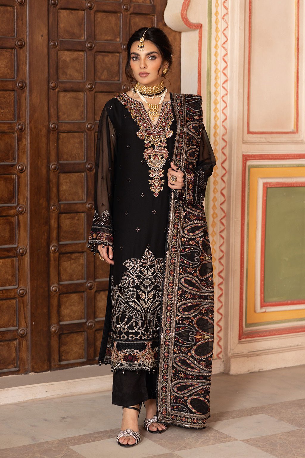 Ramsha | Dastan Formals | T-304-Brand:Ramsha-Type:Ladies Clothes-Black-Chiffon-House of Maryam- Buy in UK, USA