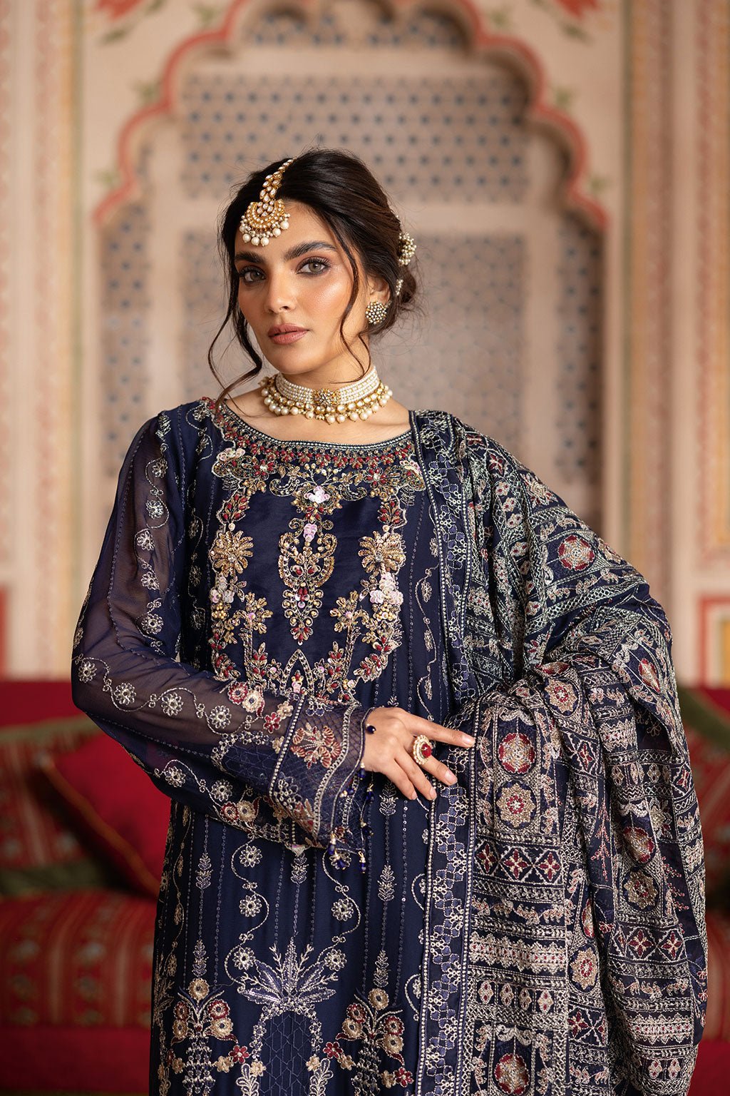 Ramsha | Dastan Formals | T-306-Brand:Ramsha-Type:Ladies Clothes-Deep Blue-Chiffon-House of Maryam- Buy in UK, USA