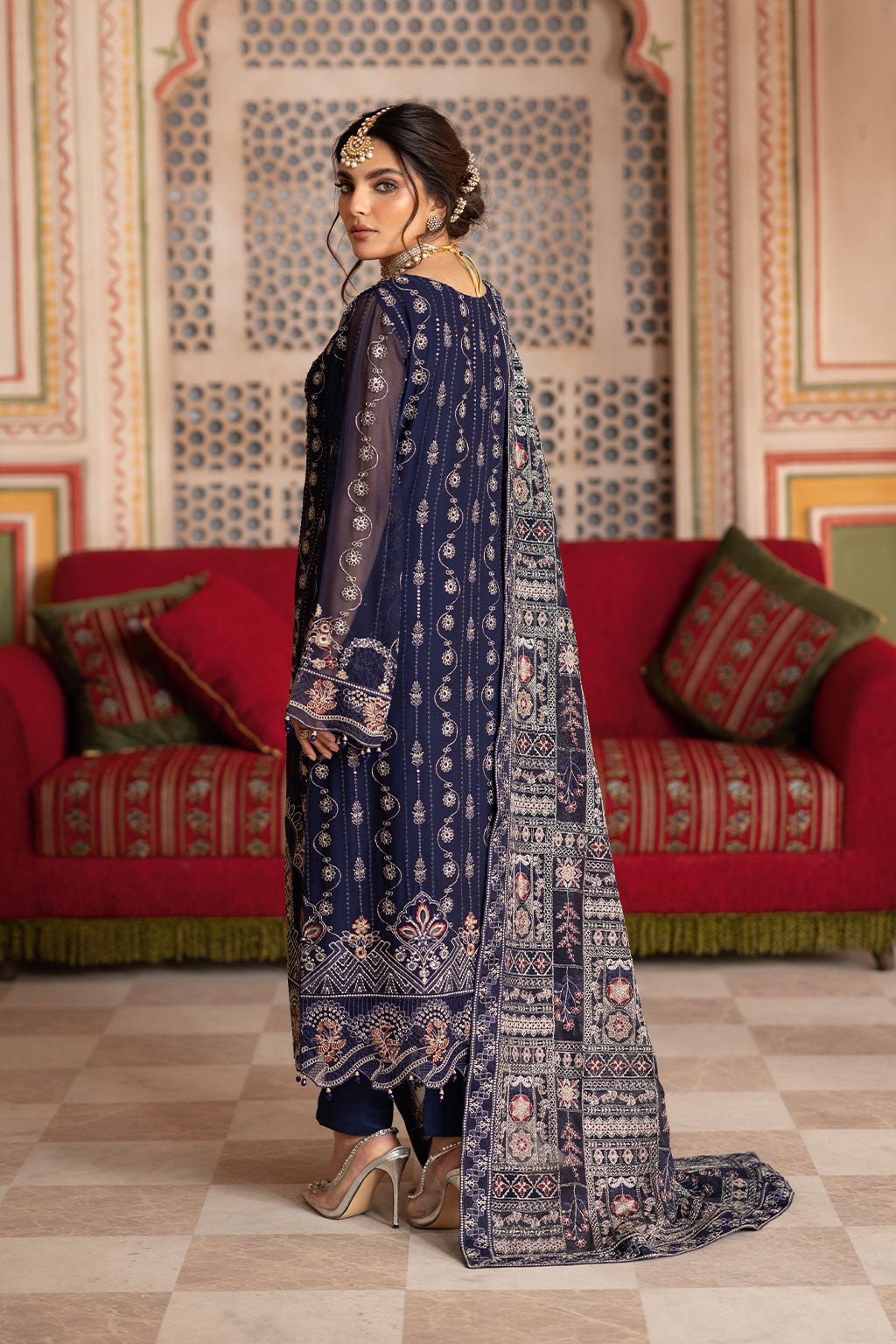 Ramsha | Dastan Formals | T-306-Brand:Ramsha-Type:Ladies Clothes-Deep Blue-Chiffon-House of Maryam- Buy in UK, USA