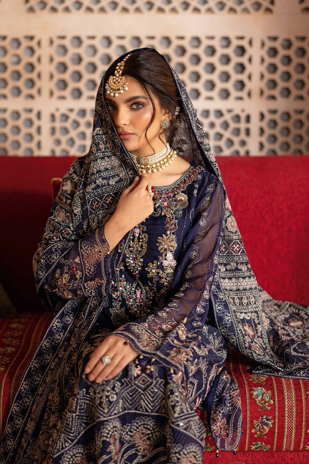 Ramsha | Dastan Formals | T-306-Brand:Ramsha-Type:Ladies Clothes-Deep Blue-Chiffon-House of Maryam- Buy in UK, USA