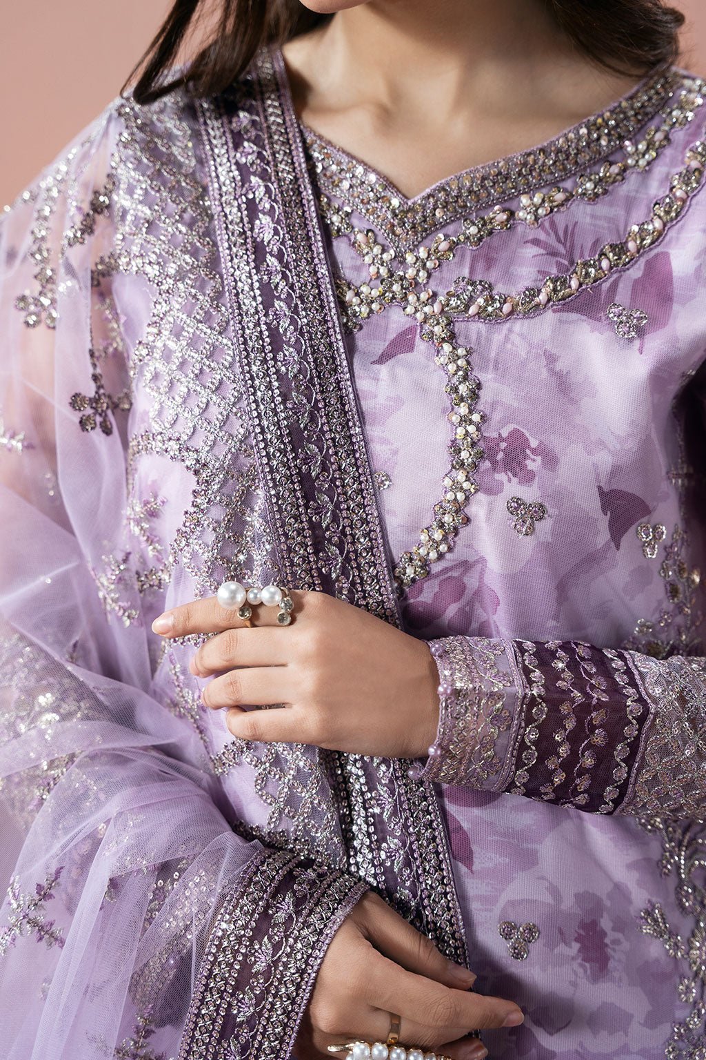 Ramsha | Rangeen Collection | PS-101-Brand:Ramsha-Type:Ladies Clothes-Lilac-Embroidered Net-House of Maryam- Buy in UK, USA