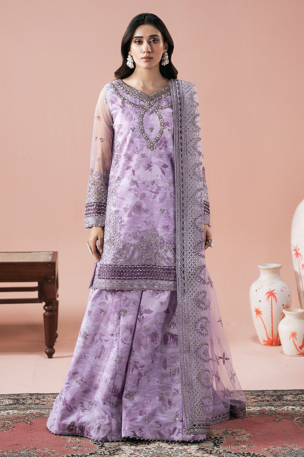 Ramsha | Rangeen Collection | PS-101-Brand:Ramsha-Type:Ladies Clothes-Lilac-Embroidered Net-House of Maryam- Buy in UK, USA