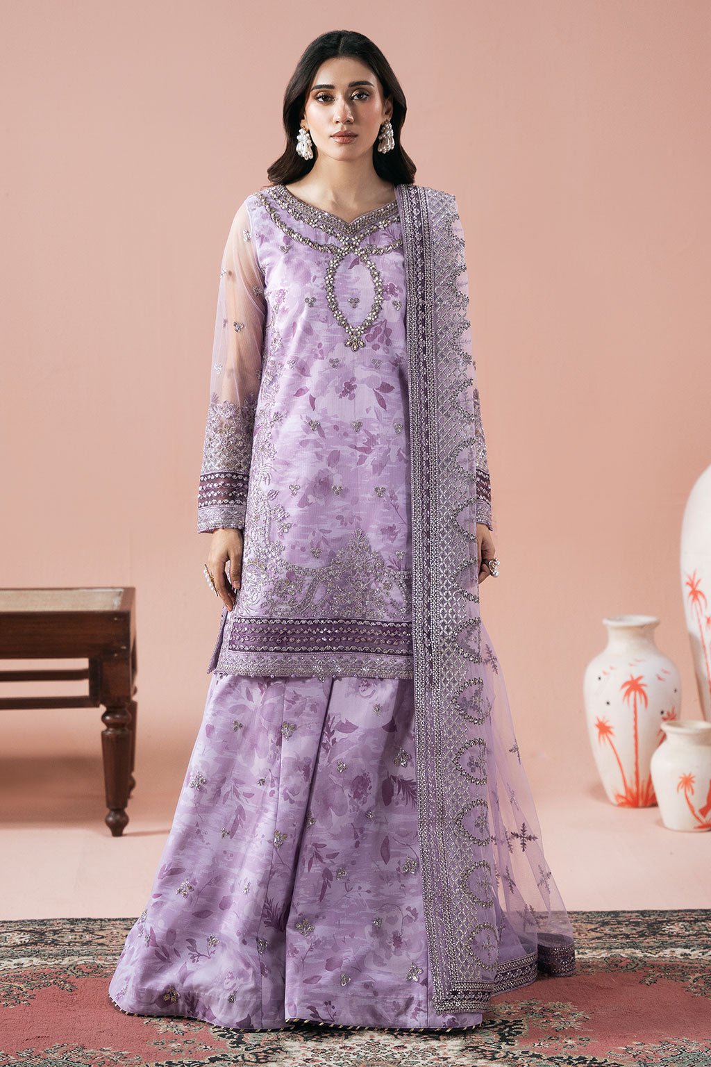 Ramsha | Rangeen Collection | PS-101-Brand:Ramsha-Type:Ladies Clothes-Lilac-Embroidered Net-House of Maryam- Buy in UK, USA