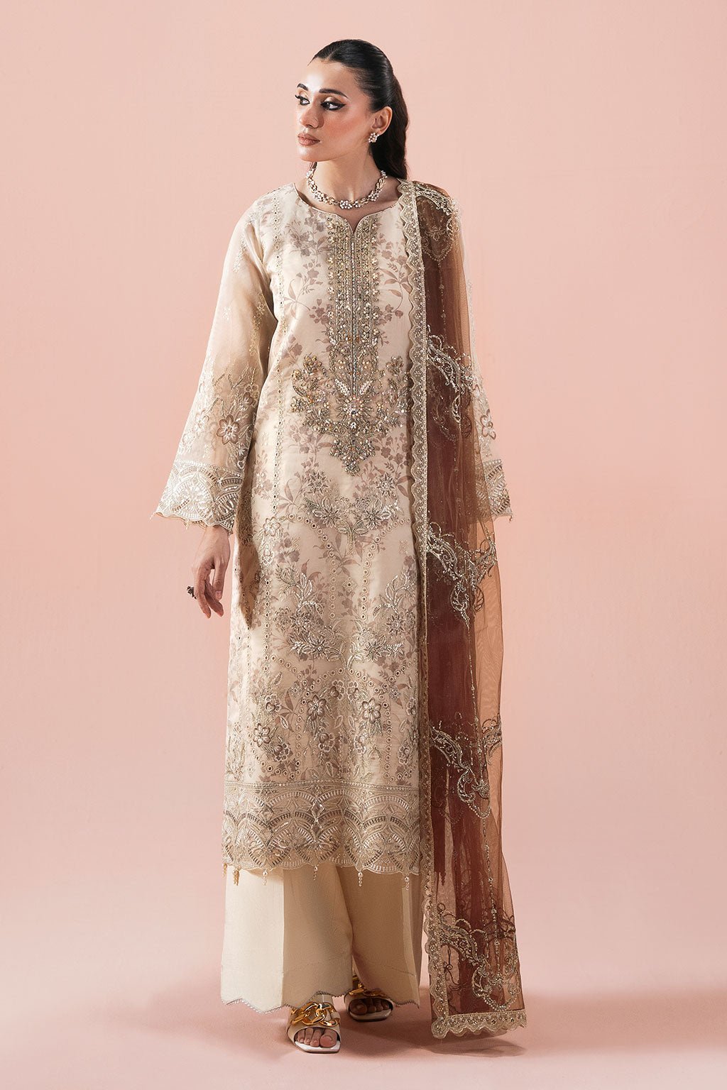 Ramsha | Rangeen Collection | PS-102-Brand:Ramsha-Type:Ladies Clothes-Ivory-Organza-House of Maryam- Buy in UK, USA