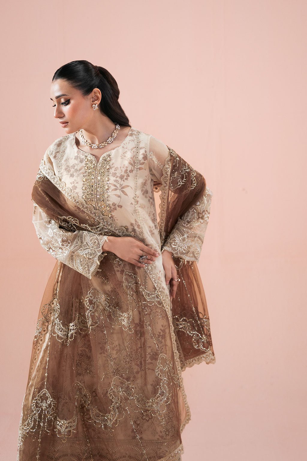 Ramsha | Rangeen Collection | PS-102-Brand:Ramsha-Type:Ladies Clothes-Ivory-Organza-House of Maryam- Buy in UK, USA
