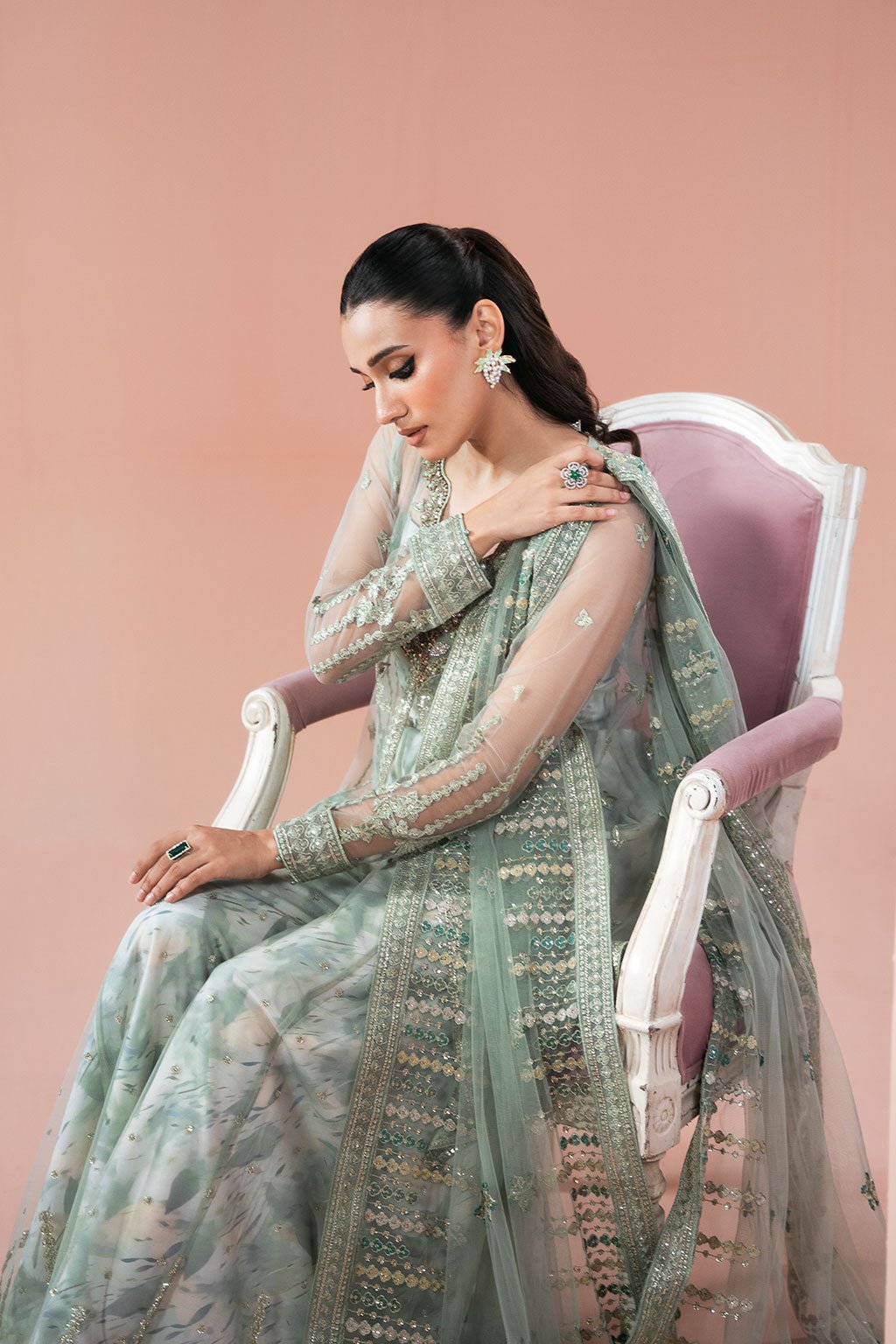 Ramsha | Rangeen Collection | PS-103-Brand:Ramsha-Type:Ladies Clothes-Sage Green-Net-House of Maryam- Buy in UK, USA
