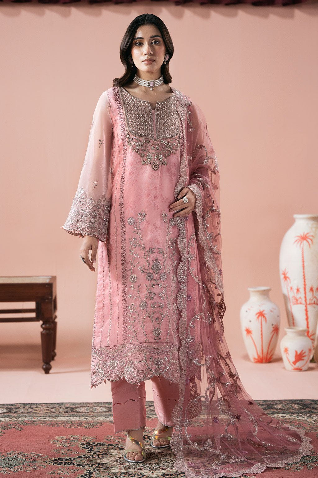 Ramsha | Rangeen Collection | PS-104-Brand:Ramsha-Type:Ladies Clothes-Pink-Organza-House of Maryam- Buy in UK, USA