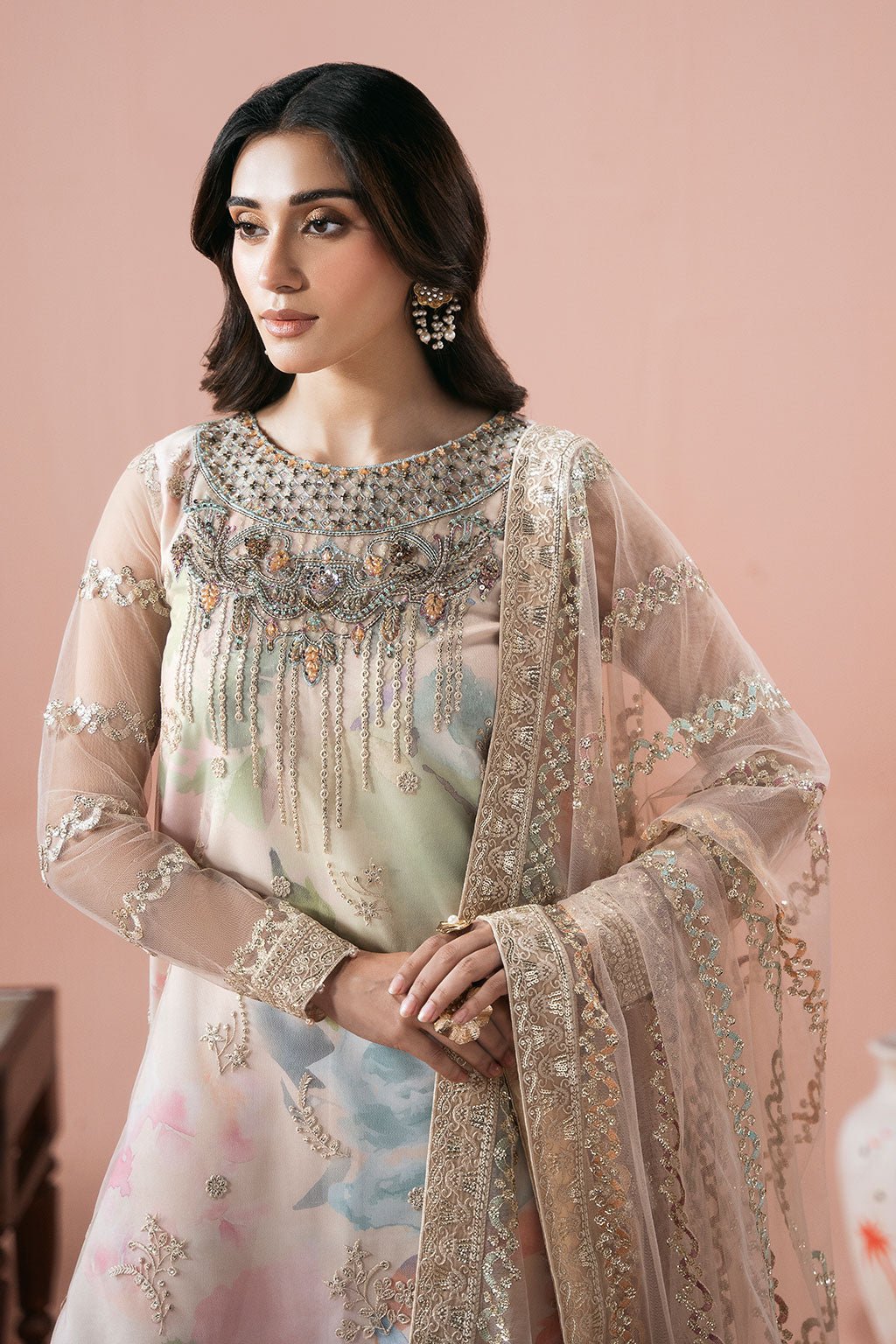 Ramsha | Rangeen Collection | PS-105-Brand:Ramsha-Type:Ladies Clothes-Pale Pink-Net-House of Maryam- Buy in UK, USA