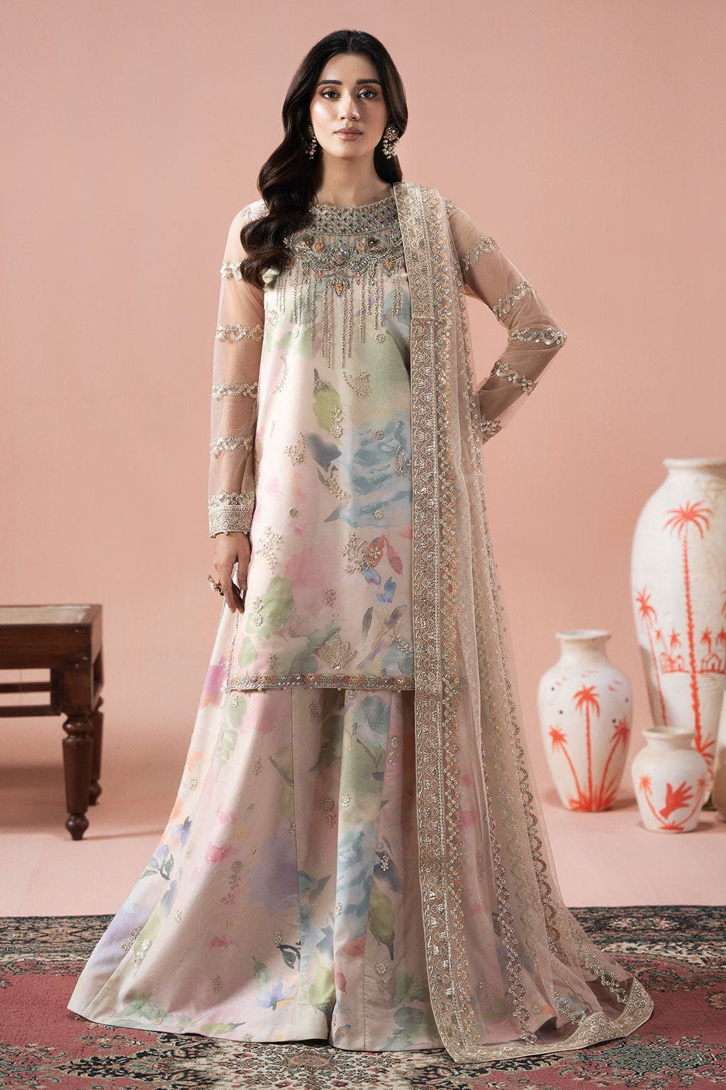 Ramsha | Rangeen Collection | PS-105-Brand:Ramsha-Type:Ladies Clothes-Pale Pink-Net-House of Maryam- Buy in UK, USA