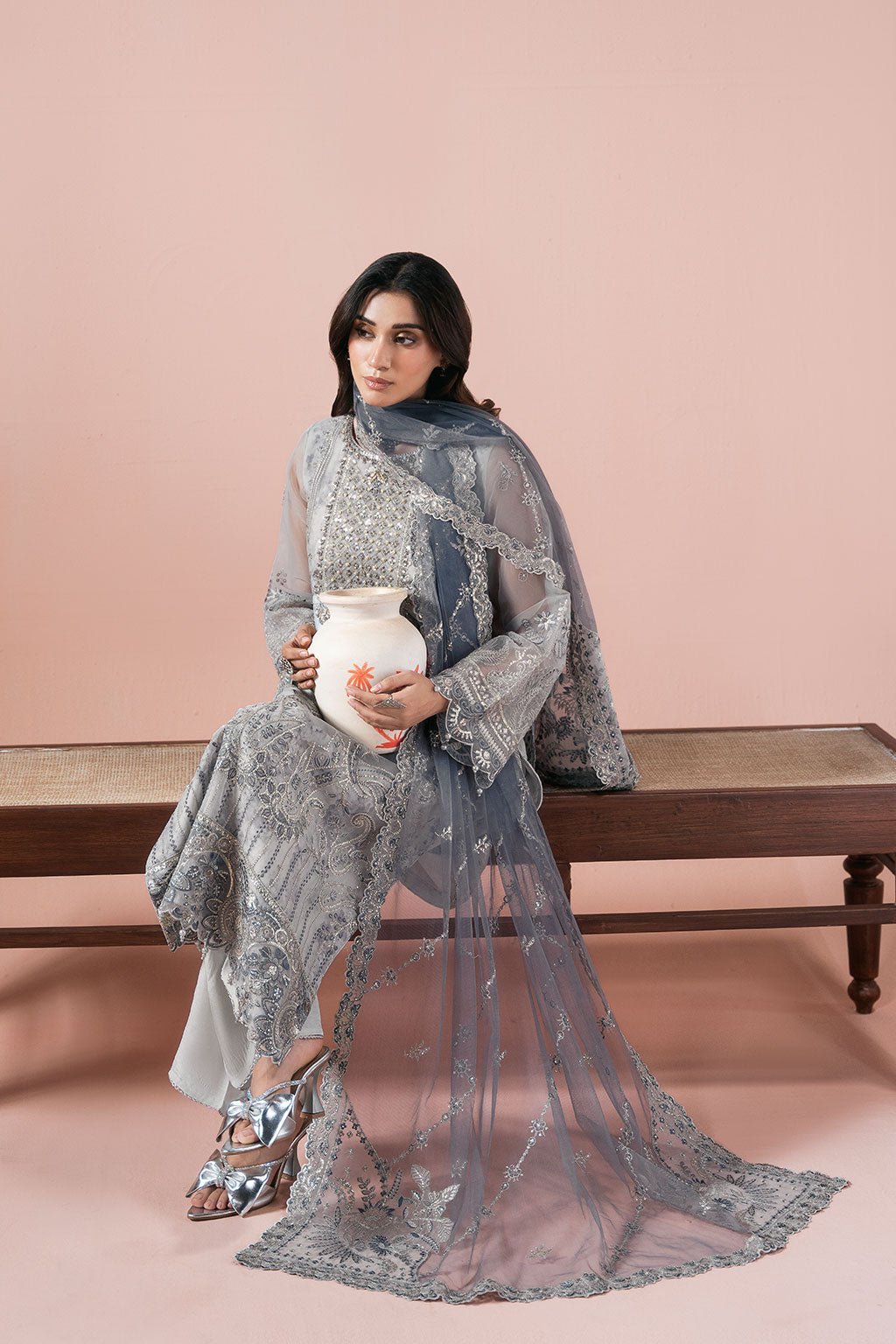 Ramsha | Rangeen Collection | PS-106-Brand:Ramsha-Type:Ladies Clothes-Gray-Organza-House of Maryam- Buy in UK, USA