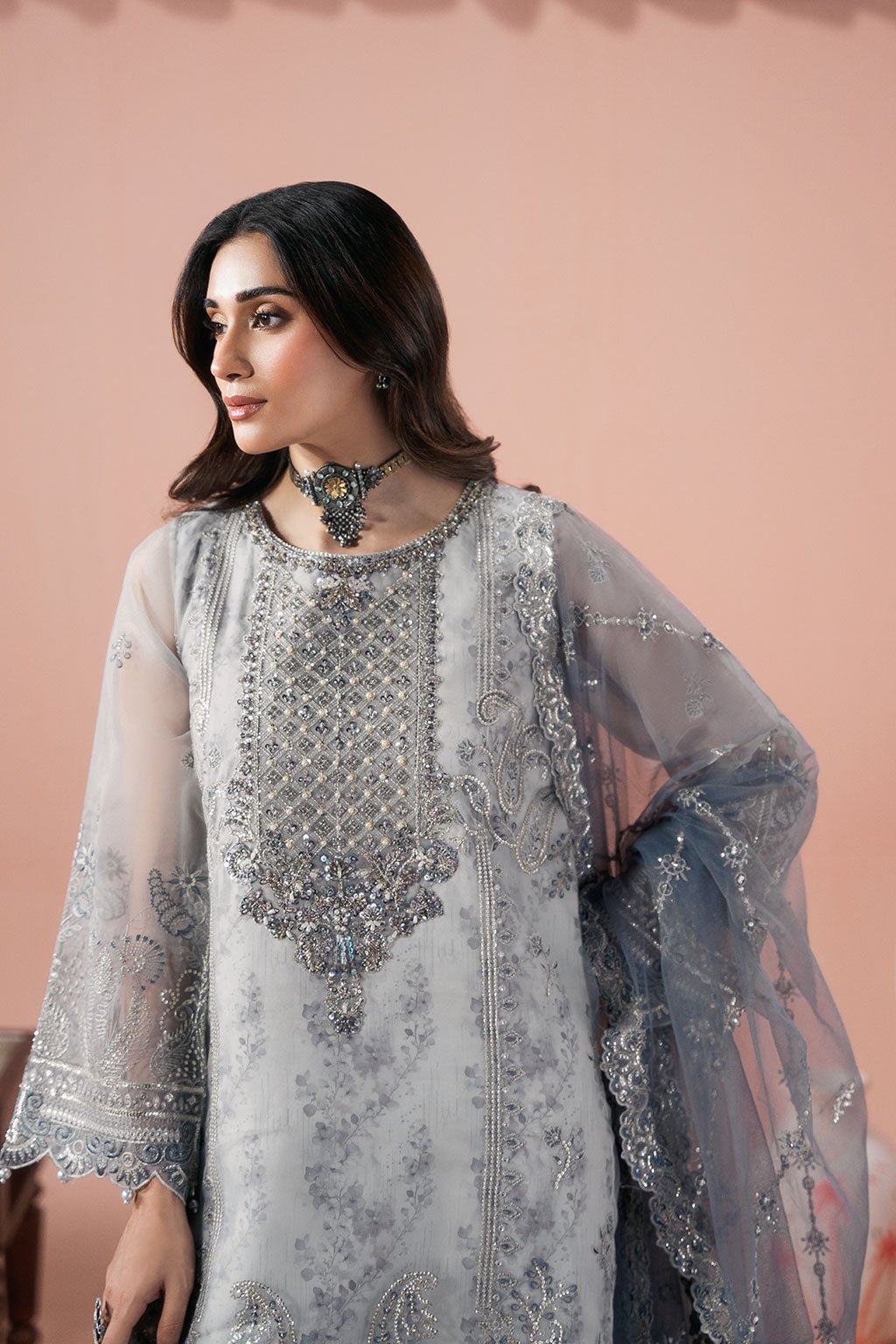 Ramsha | Rangeen Collection | PS-106-Brand:Ramsha-Type:Ladies Clothes-Gray-Organza-House of Maryam- Buy in UK, USA