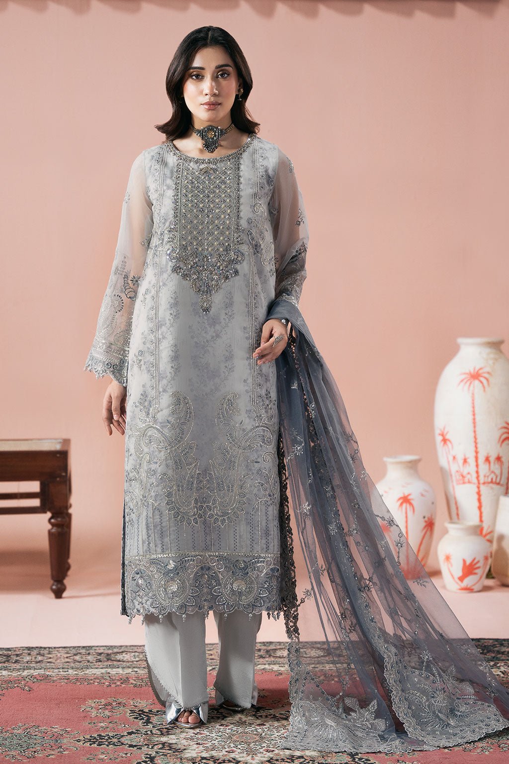 Ramsha | Rangeen Collection | PS-106-Brand:Ramsha-Type:Ladies Clothes-Gray-Organza-House of Maryam- Buy in UK, USA
