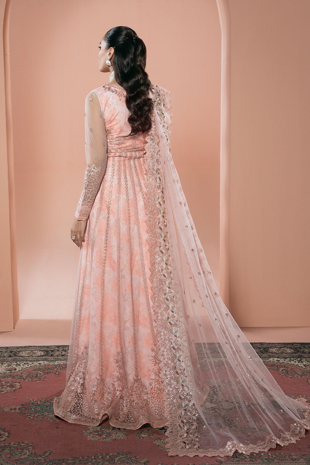 Ramsha | Rangeen Collection | PS-107-Brand:Ramsha-Type:Ladies Clothes-Peach Pink-Net-House of Maryam- Buy in UK, USA