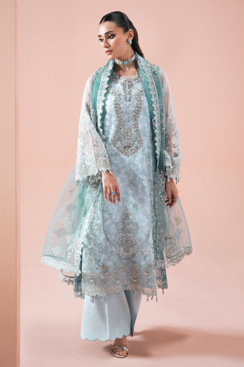 Ramsha | Rangeen Collection | PS-108-Brand:Ramsha-Type:Ladies Clothes-Ice Blue-Organza-House of Maryam- Buy in UK, USA