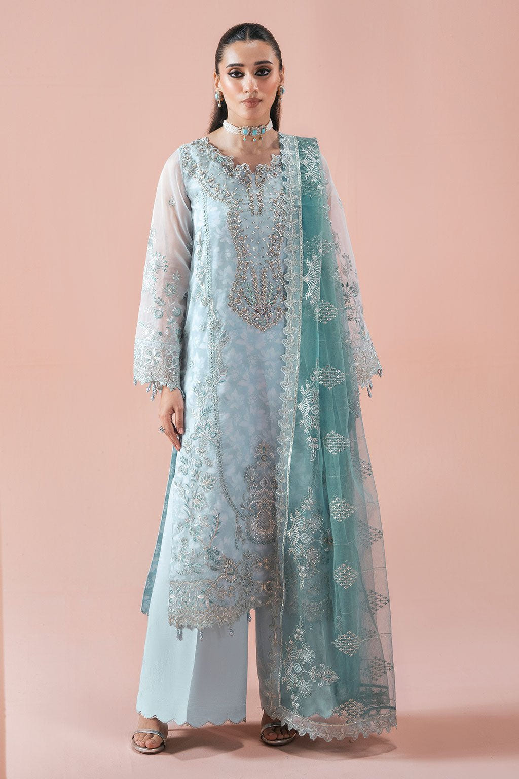 Ramsha | Rangeen Collection | PS-108-Brand:Ramsha-Type:Ladies Clothes-Ice Blue-Organza-House of Maryam- Buy in UK, USA