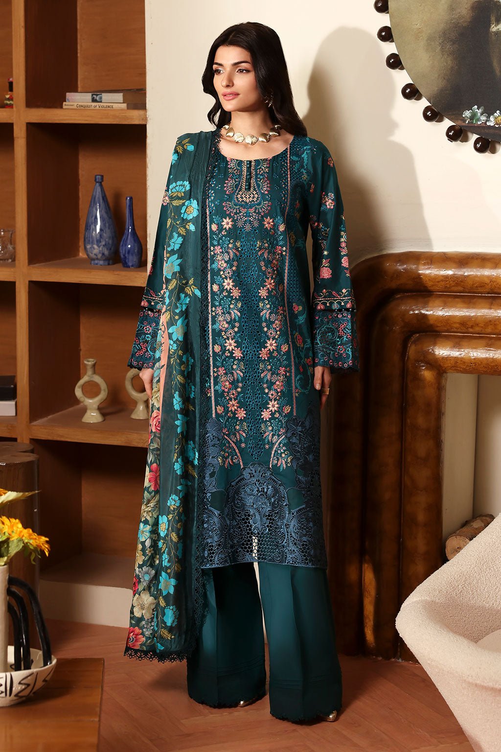 Ramsha | Riwayat Collection | Y-1407-Brand:Ramsha-Type:Ladies Clothes-Teal Green-Lawn-House of Maryam- Buy in UK, USA