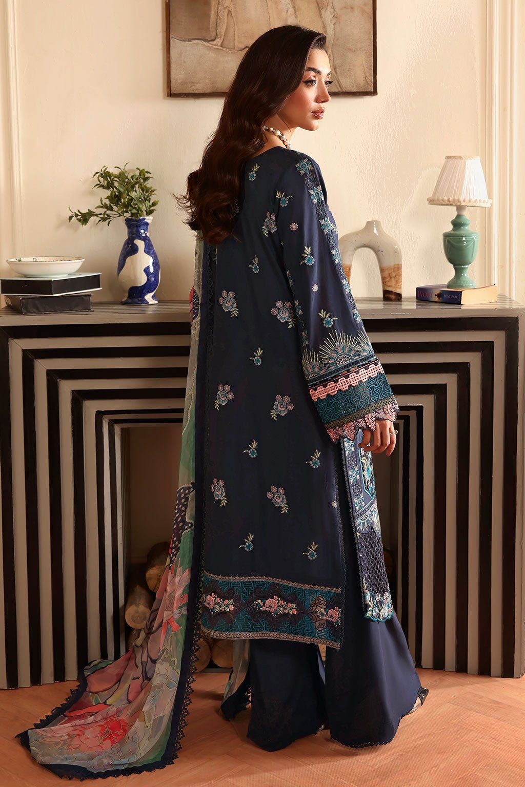 Ramsha | Riwayat Collection | Y-1411-Brand:Ramsha-Type:Ladies Clothes-Navy Blue-Lawn-House of Maryam- Buy in UK, USA