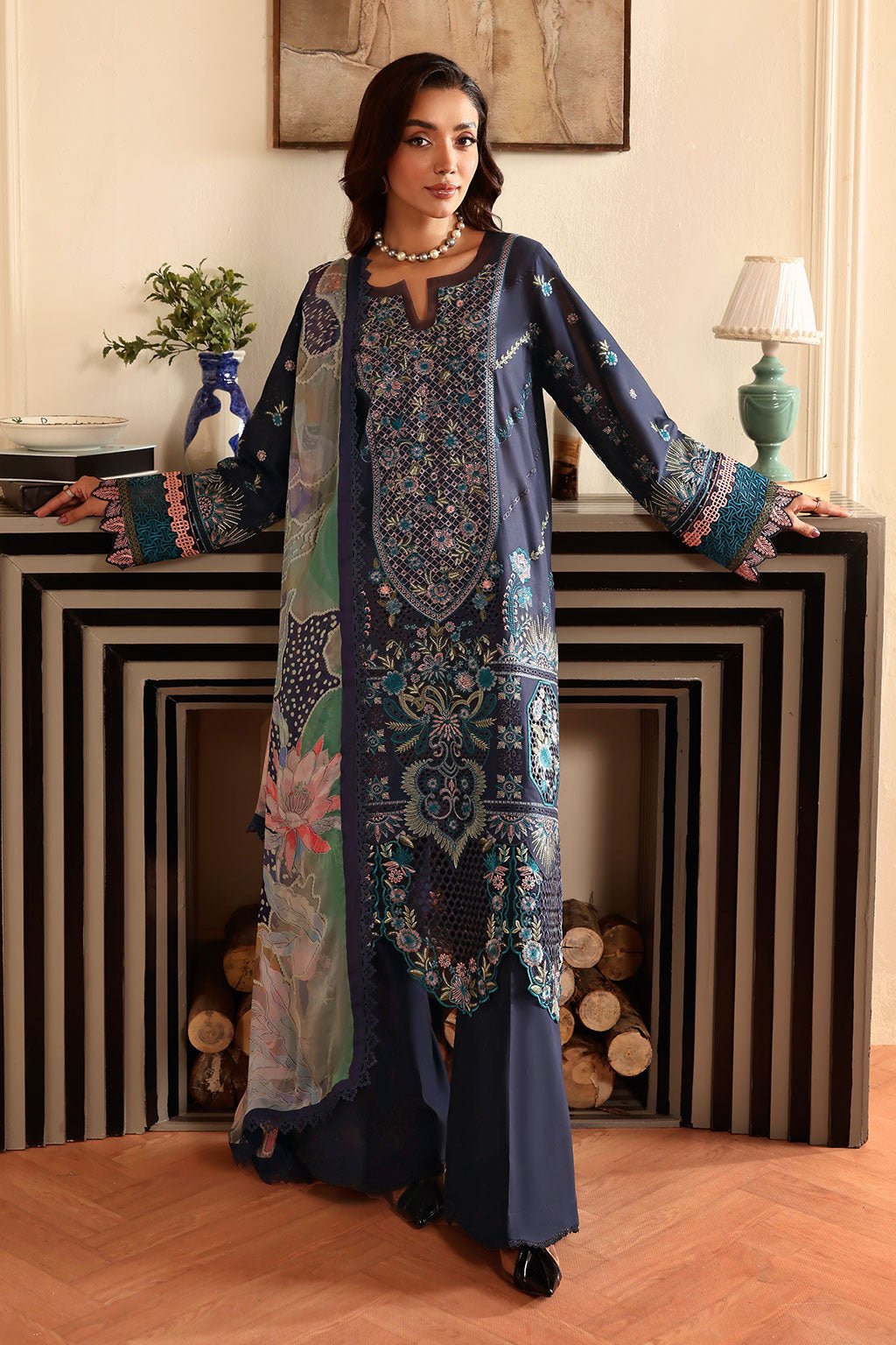 Ramsha | Riwayat Collection | Y-1411-Brand:Ramsha-Type:Ladies Clothes-Navy Blue-Lawn-House of Maryam- Buy in UK, USA