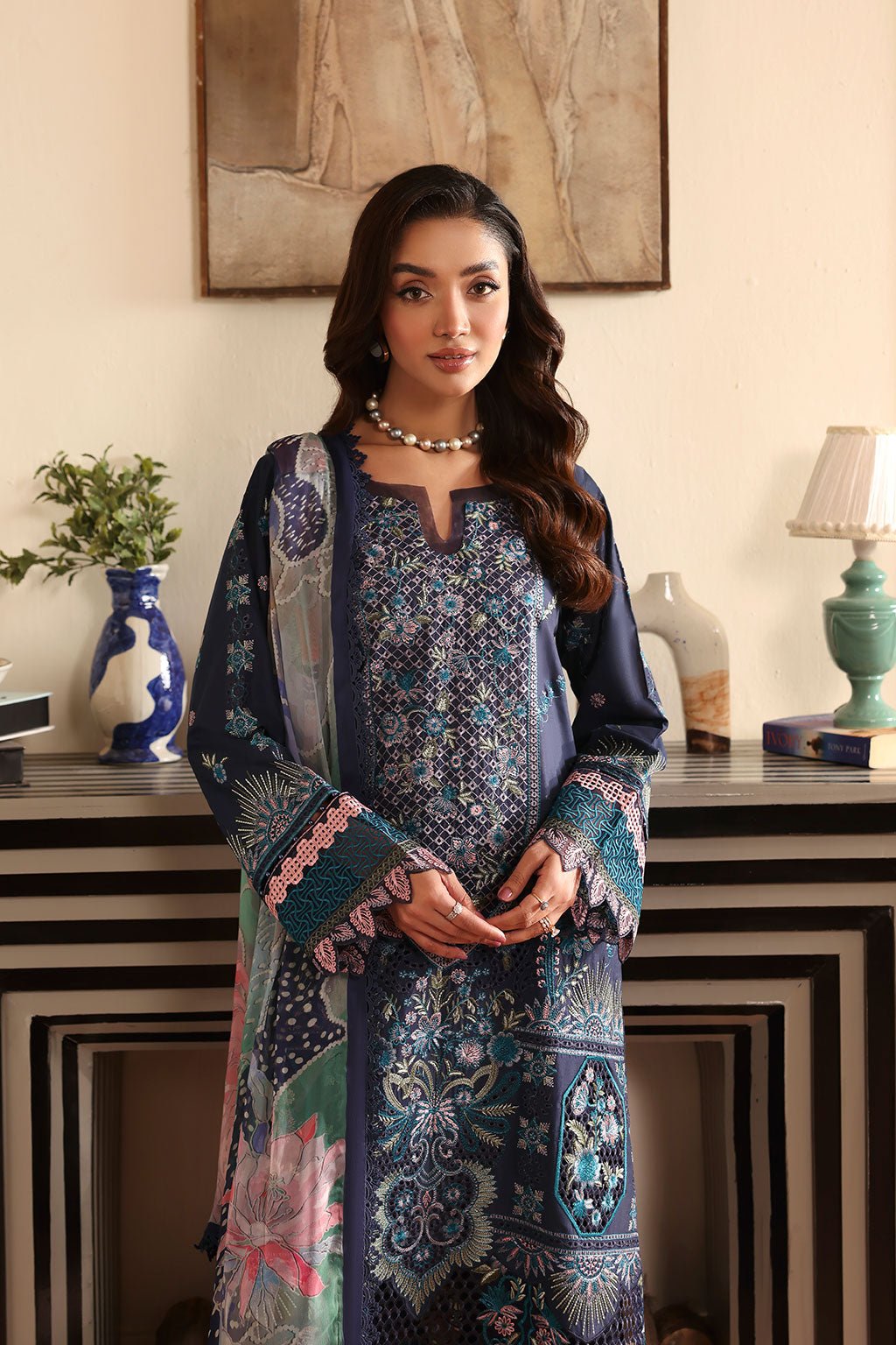 Ramsha | Riwayat Collection | Y-1411-Brand:Ramsha-Type:Ladies Clothes-Navy Blue-Lawn-House of Maryam- Buy in UK, USA