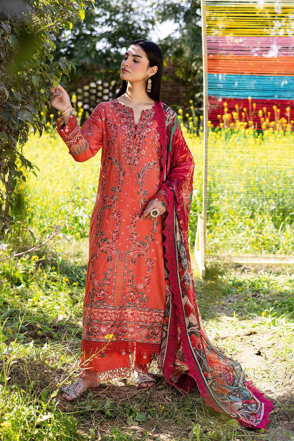 Ramsha | Riwayat Lawn Collection | Y-1205-Brand:Ramsha-Type:Ladies Clothes-Pinkish Orange-Lawn-House of Maryam- Buy in UK, USA