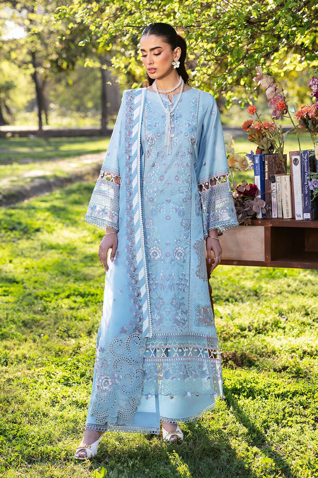 Ramsha | Riwayat Lawn Collection | Y-1306-Brand:Ramsha-Type:Ladies Clothes-Light Blue-Lawn-House of Maryam- Buy in UK, USA