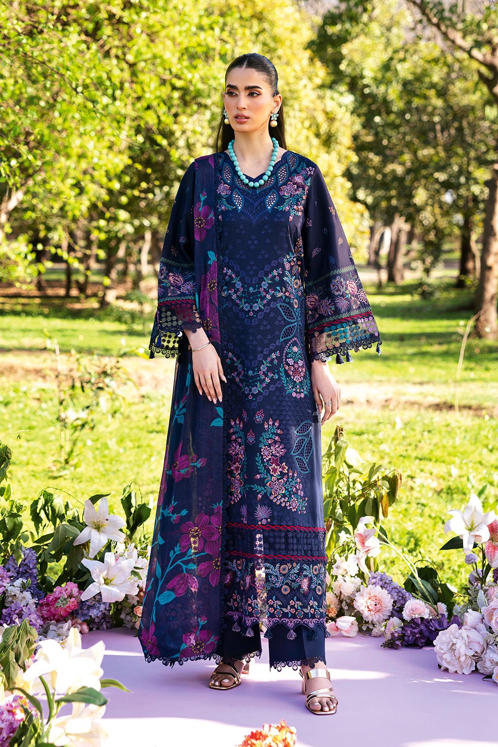 Ramsha | Riwayat Lawn Collection | Y-1307-Brand:Ramsha-Type:Ladies Clothes-Navy Blue-Lawn-House of Maryam- Buy in UK, USA