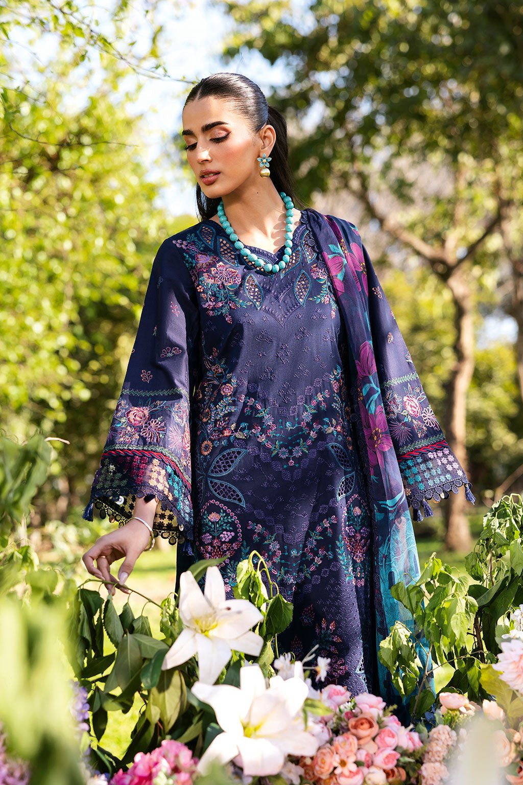 Ramsha | Riwayat Lawn Collection | Y-1307-Brand:Ramsha-Type:Ladies Clothes-Navy Blue-Lawn-House of Maryam- Buy in UK, USA