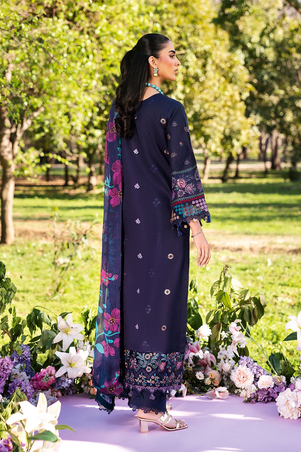 Ramsha | Riwayat Lawn Collection | Y-1307-Brand:Ramsha-Type:Ladies Clothes-Navy Blue-Lawn-House of Maryam- Buy in UK, USA
