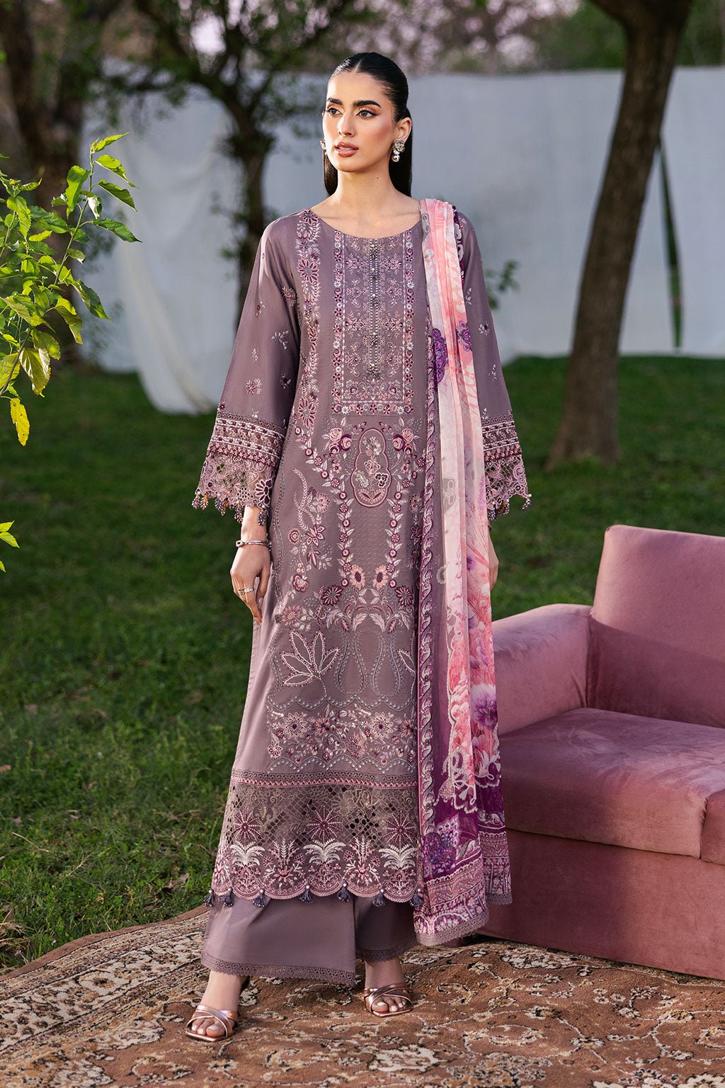 Ramsha | Riwayat Lawn Collection | Y-1310-Brand:Ramsha-Type:Ladies Clothes-Purplish Gray-Lawn-House of Maryam- Buy in UK, USA
