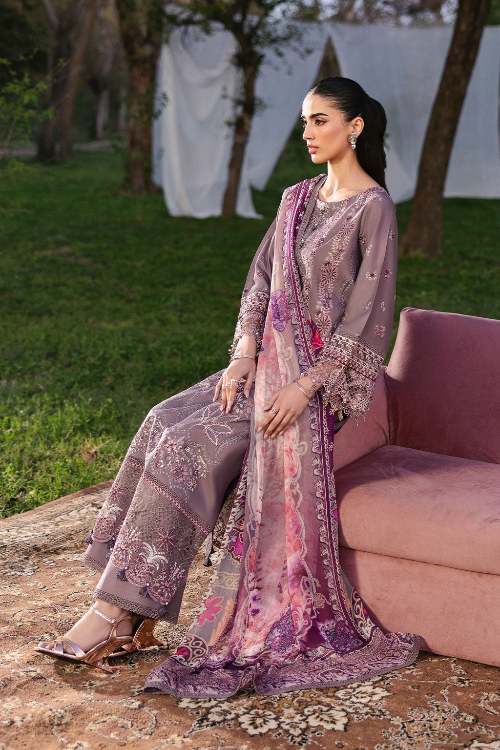 Ramsha | Riwayat Lawn Collection | Y-1310-Brand:Ramsha-Type:Ladies Clothes-Purplish Gray-Lawn-House of Maryam- Buy in UK, USA