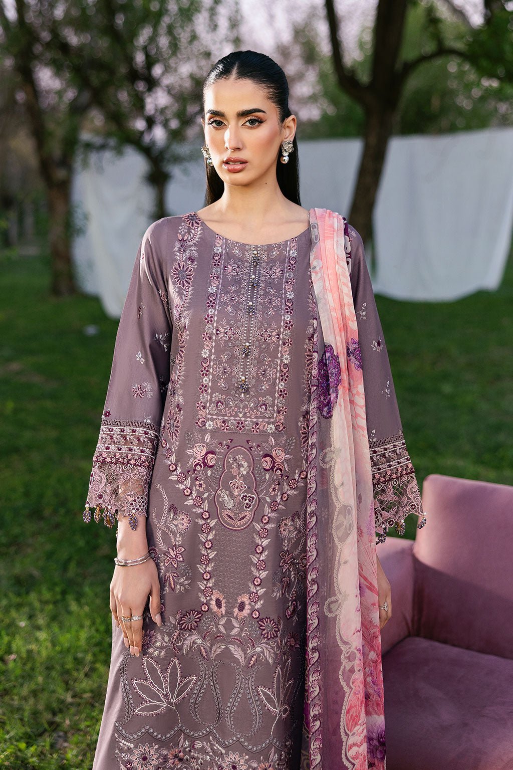 Ramsha | Riwayat Lawn Collection | Y-1310-Brand:Ramsha-Type:Ladies Clothes-Purplish Gray-Lawn-House of Maryam- Buy in UK, USA