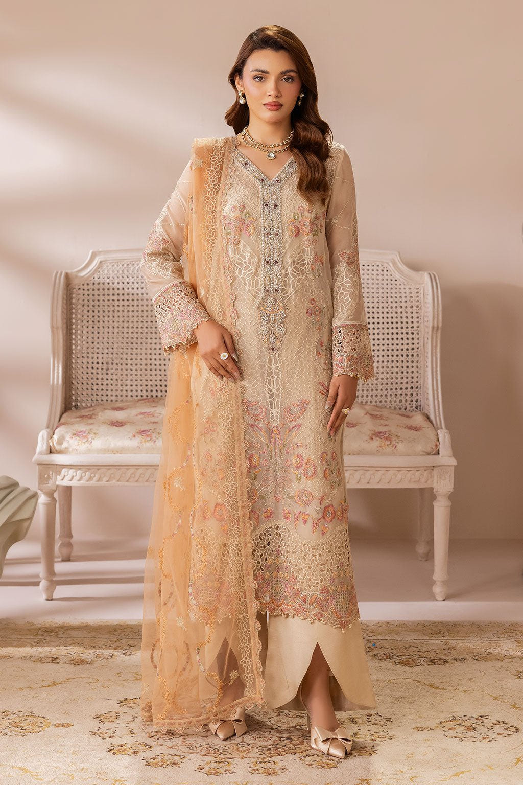 Ramsha | Satrangi 26 | ST-102-Brand:Ramsha-Type:Ladies Clothes-Pale Yellow-Chiffon-House of Maryam- Buy in UK, USA